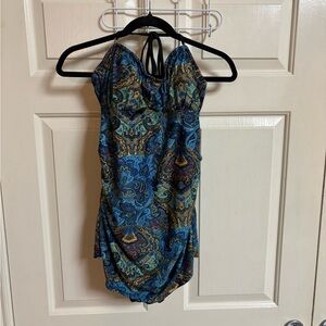 VTG Y2K Paisley In Gear Slimming Boho Halter One Piece Swimsuit